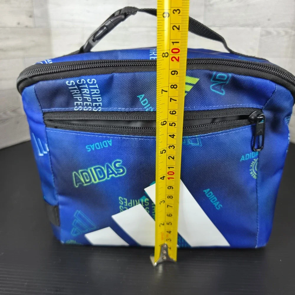 Adidas Insulated Lunch Bag Blue All Over Print Three Stripes Logo School Travel
